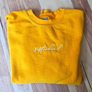 Gildan Heavy Blend Mustard Yellow Cut Embroidered Sisterhood Sweatshirt Size M